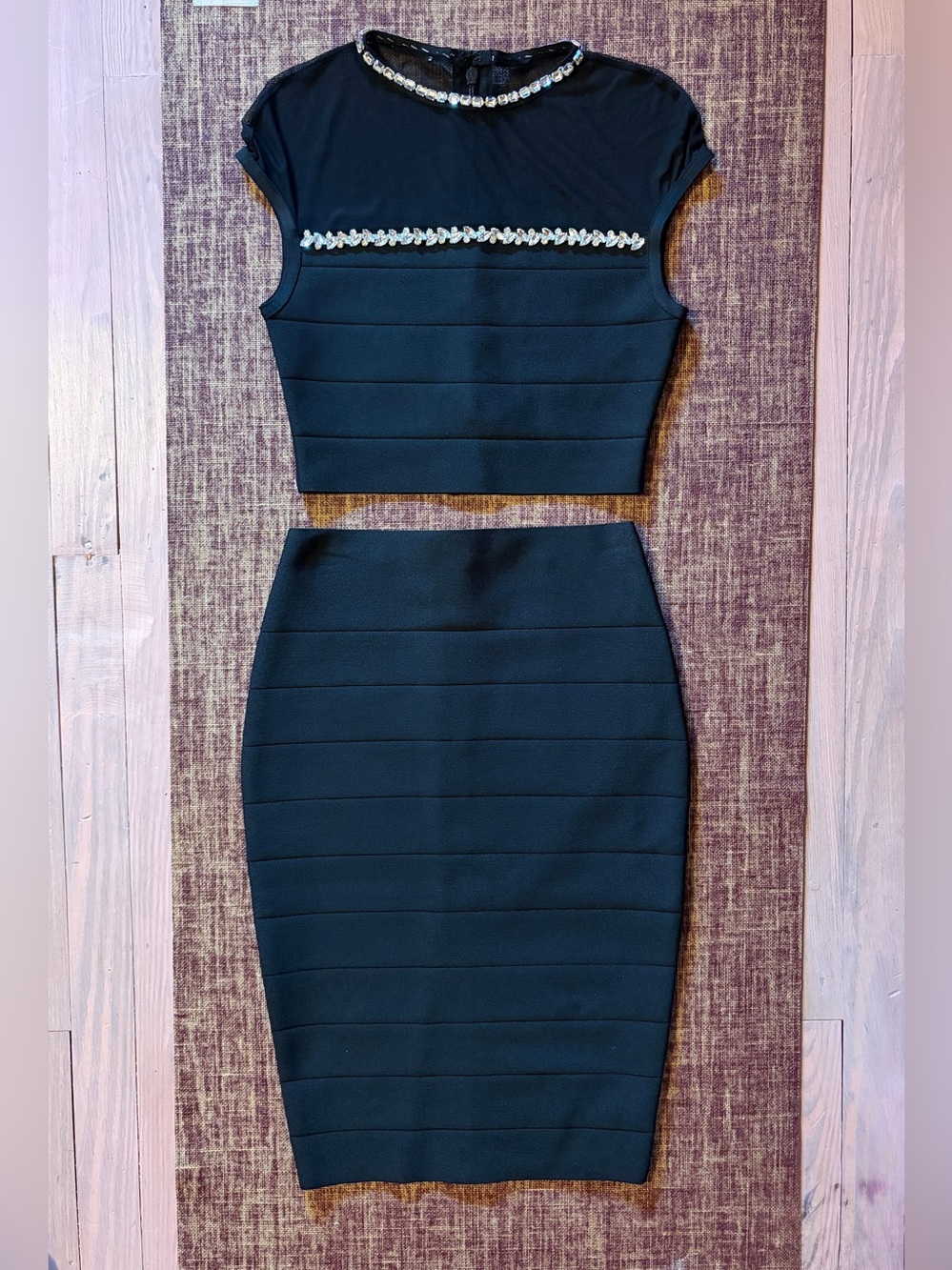 bebe Crystal Beaded Two Piece Bandage Dress occasion dresses Small New ✨
